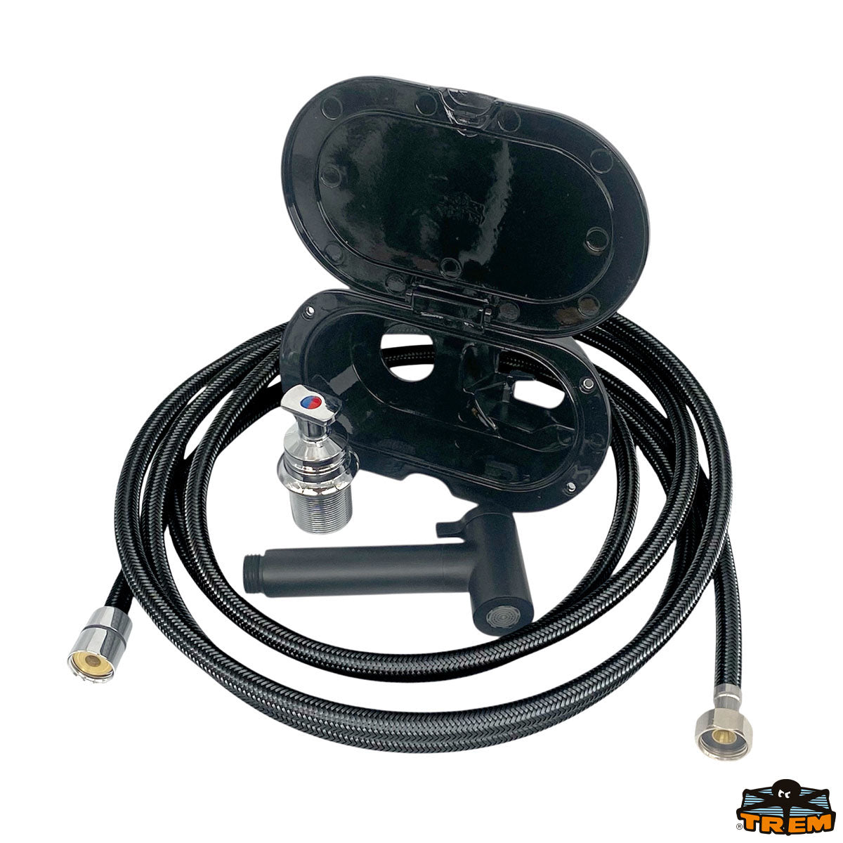 Trem Box doccia ovale nero con miscelatore e doccia multigetto nera