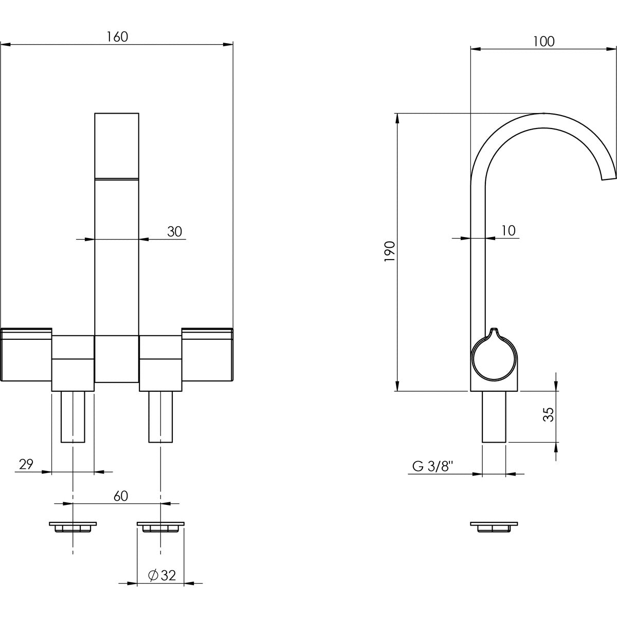 Aqua cold/hot water tap with flat spout, black color