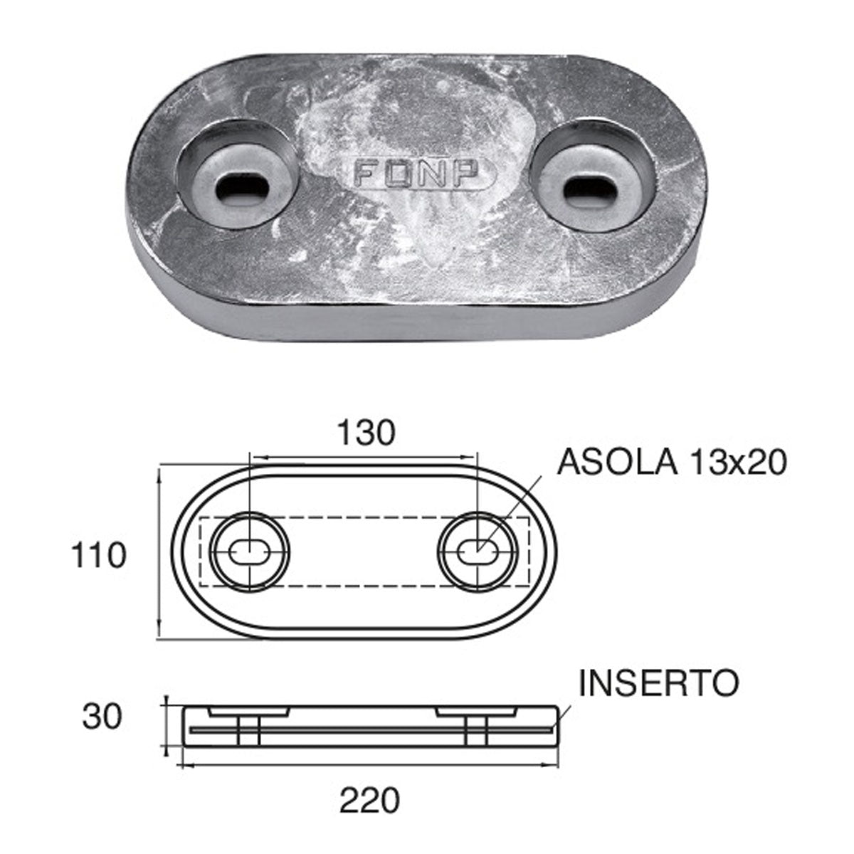 Ánodo Fonp para cascos y espejos de popa, artículo n.° POLIPODIUM ZX011
