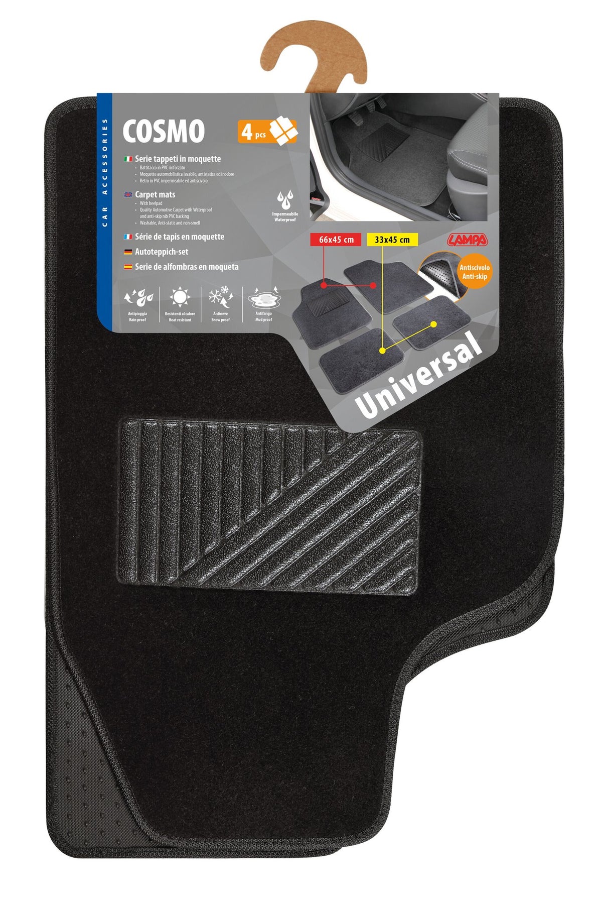 Lampa Cosmo Tappetini Auto in Moquette Universali Nero - Set da 4 pz