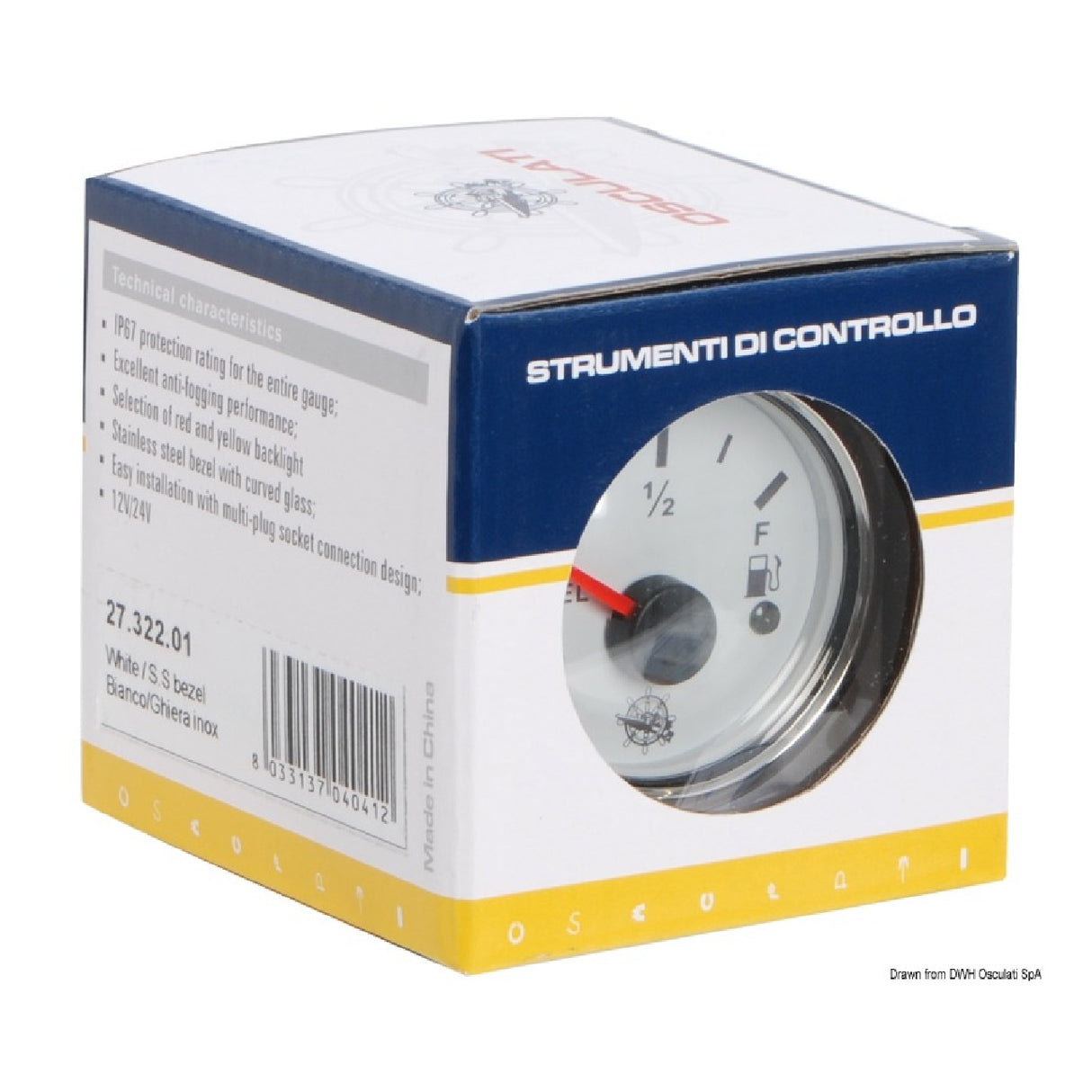 Osculati Tankanzeige 240/33 Ohm weiß/glänzend 27.322.01