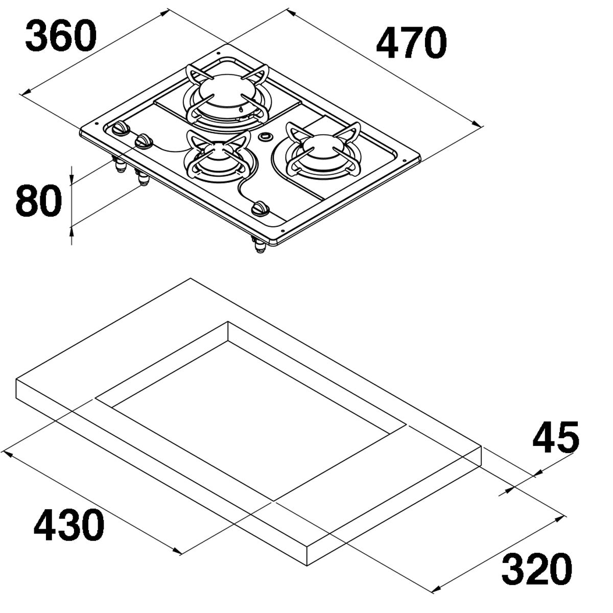 Placa de cocción empotrada Trem de 3 quemadores modelo PC1323