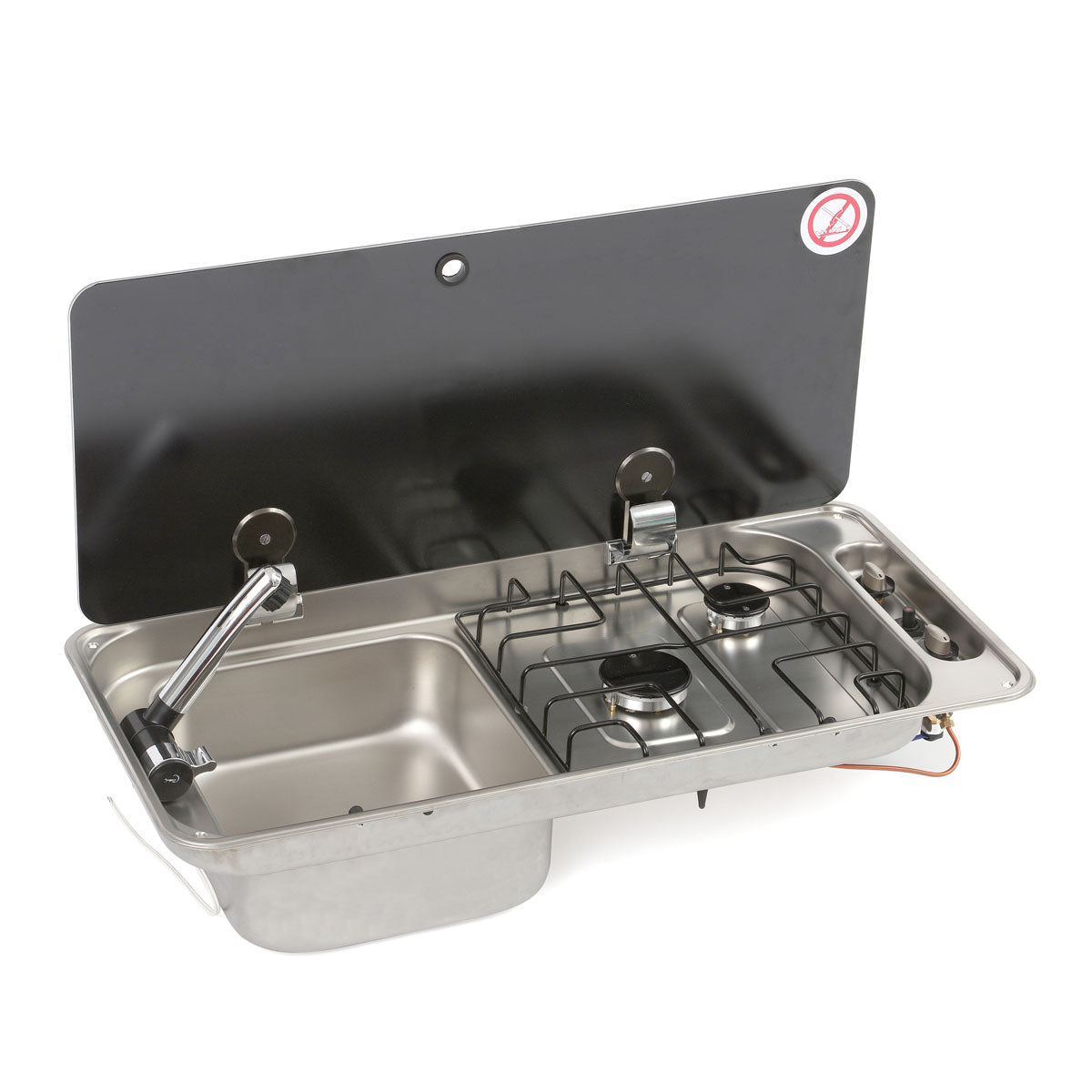 Kann 2-Flammen-Kochfeld mit vollständig geräuchertem Deckel aus gehärtetem Glas, rechtsseitig