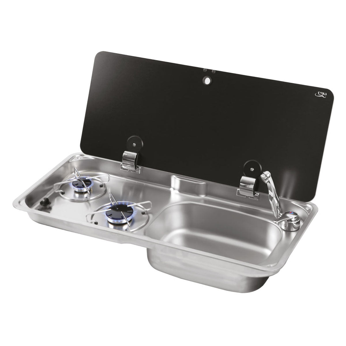 Can Hob with smoked tempered glass lid model FL1770 complete with drain and taps