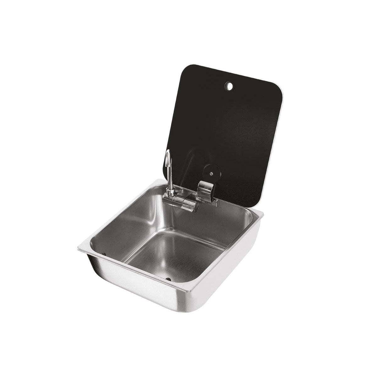 Can Rectangular Sink with Folding Faucet and Smoked Glass Lid LR1760
