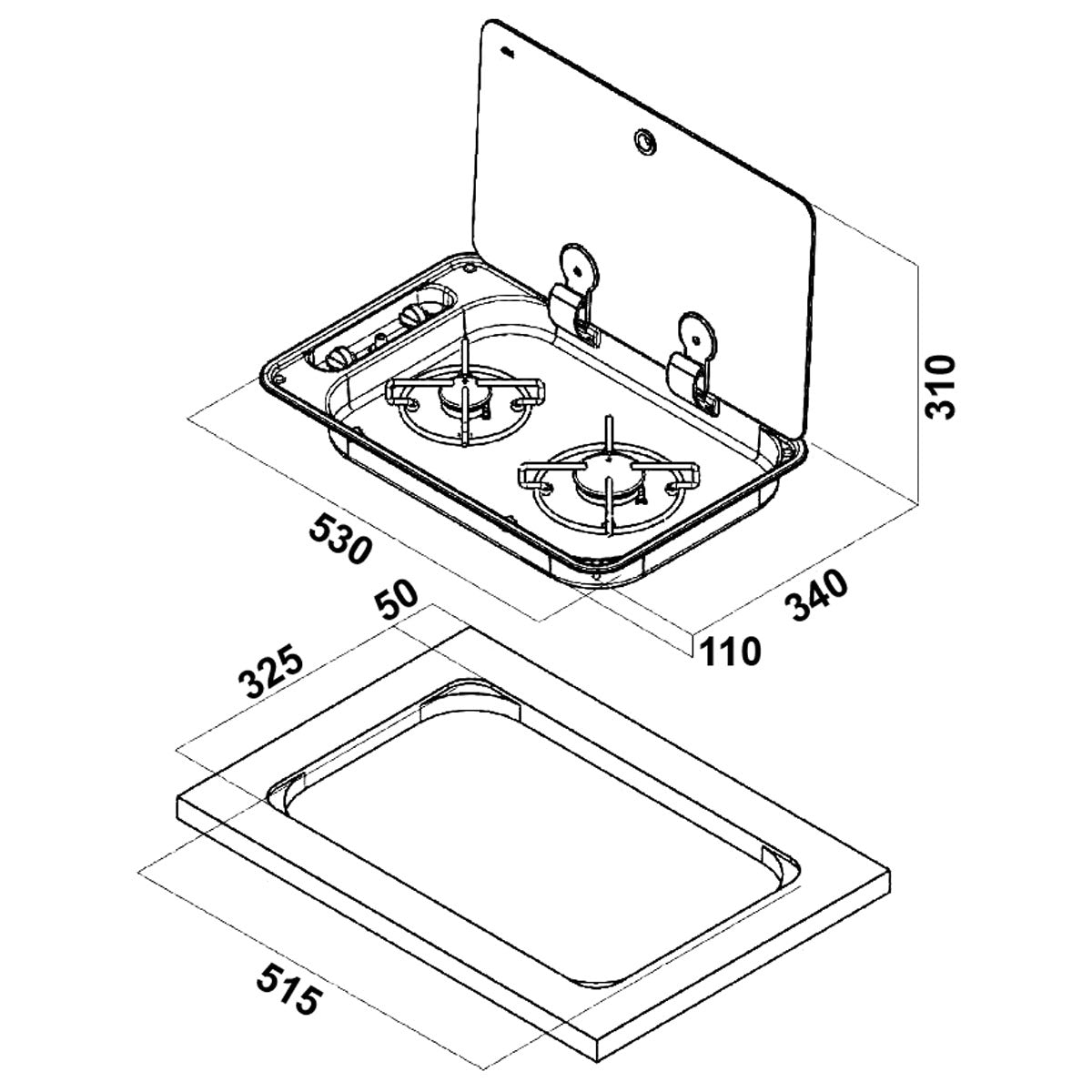 Can Built-in hob with smoked glass lid model FN1330