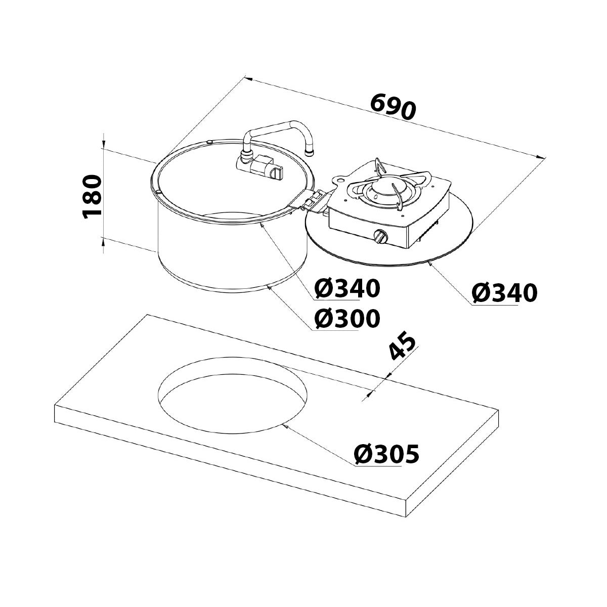 Can Hinged Flip-Up Cooktop in Sink Model LC1701