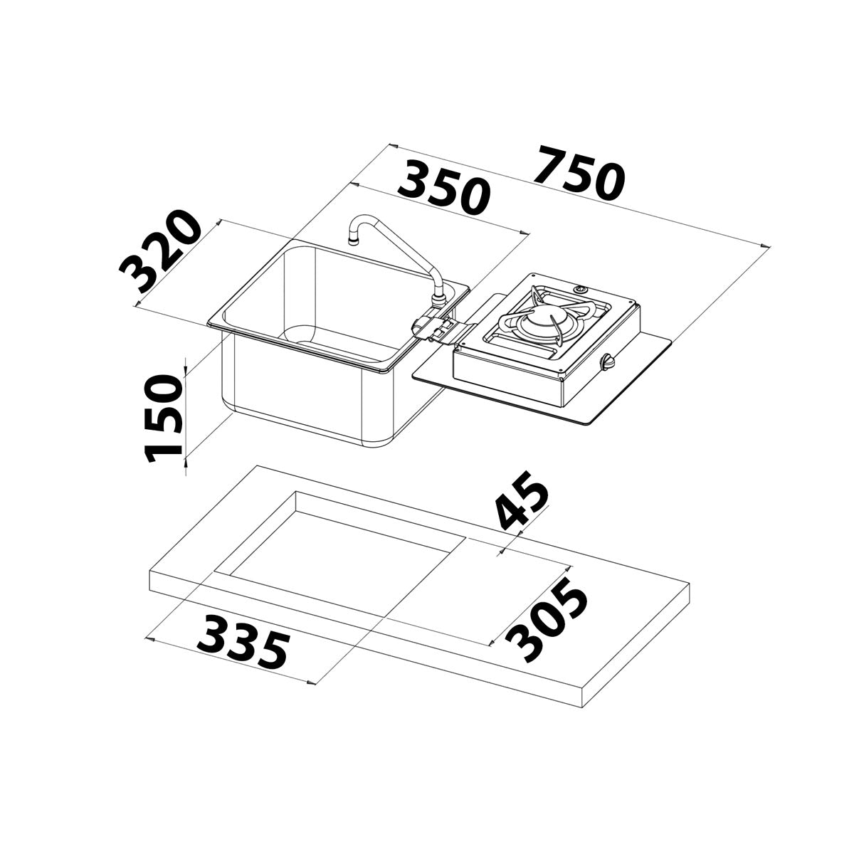 Can Hinged Flip-Up Cooktop in Sink Burners Model LC1710