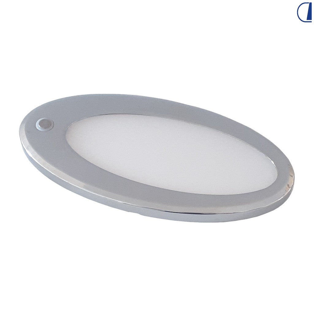 Plafoniera ovale LED con cornice in metallo e luce notturna blu