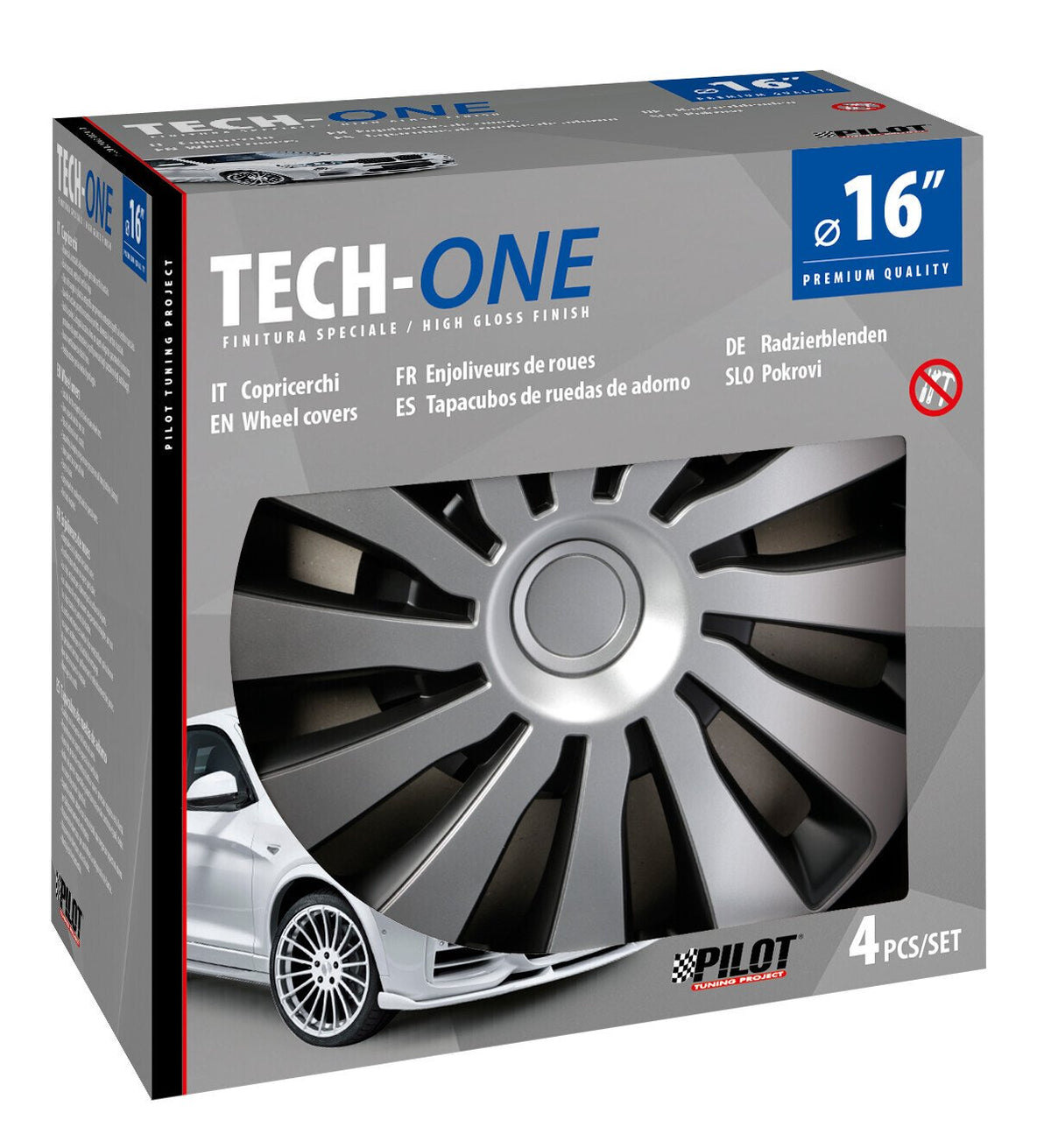 Pilot Copricerchi auto 4 pz - verniciati Tech-One Sepang Silver & Black - 16"