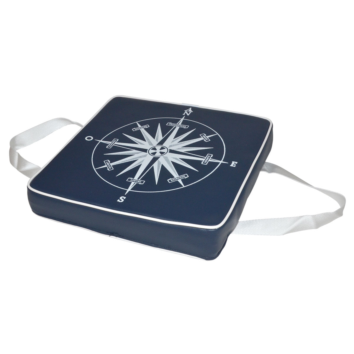 Trem Blue Lifebuoy Cushion with Compass Rose Print