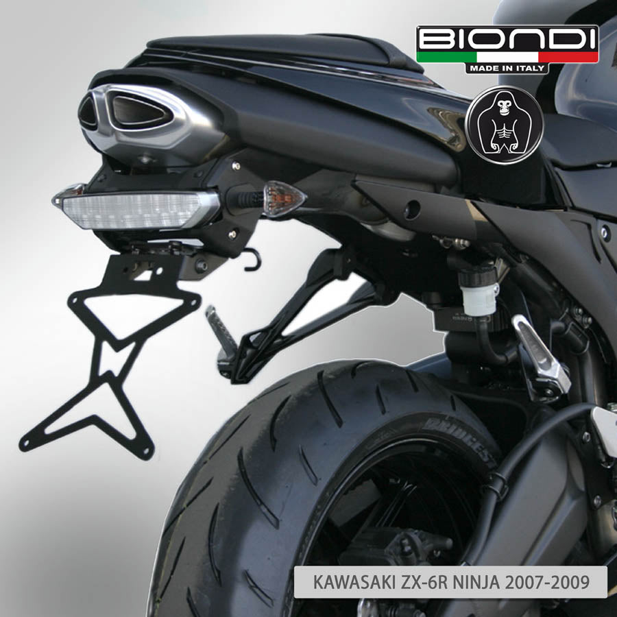 Biondi Portatarga Moto Regolabile Acciaio Nero Kawasaki ZX-6R Ninja 599 2007-2008