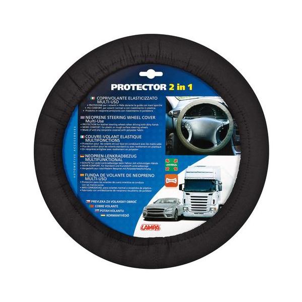 Lampa Protector 2 in 1, Stretch Polyester Steering Wheel Cover - Black