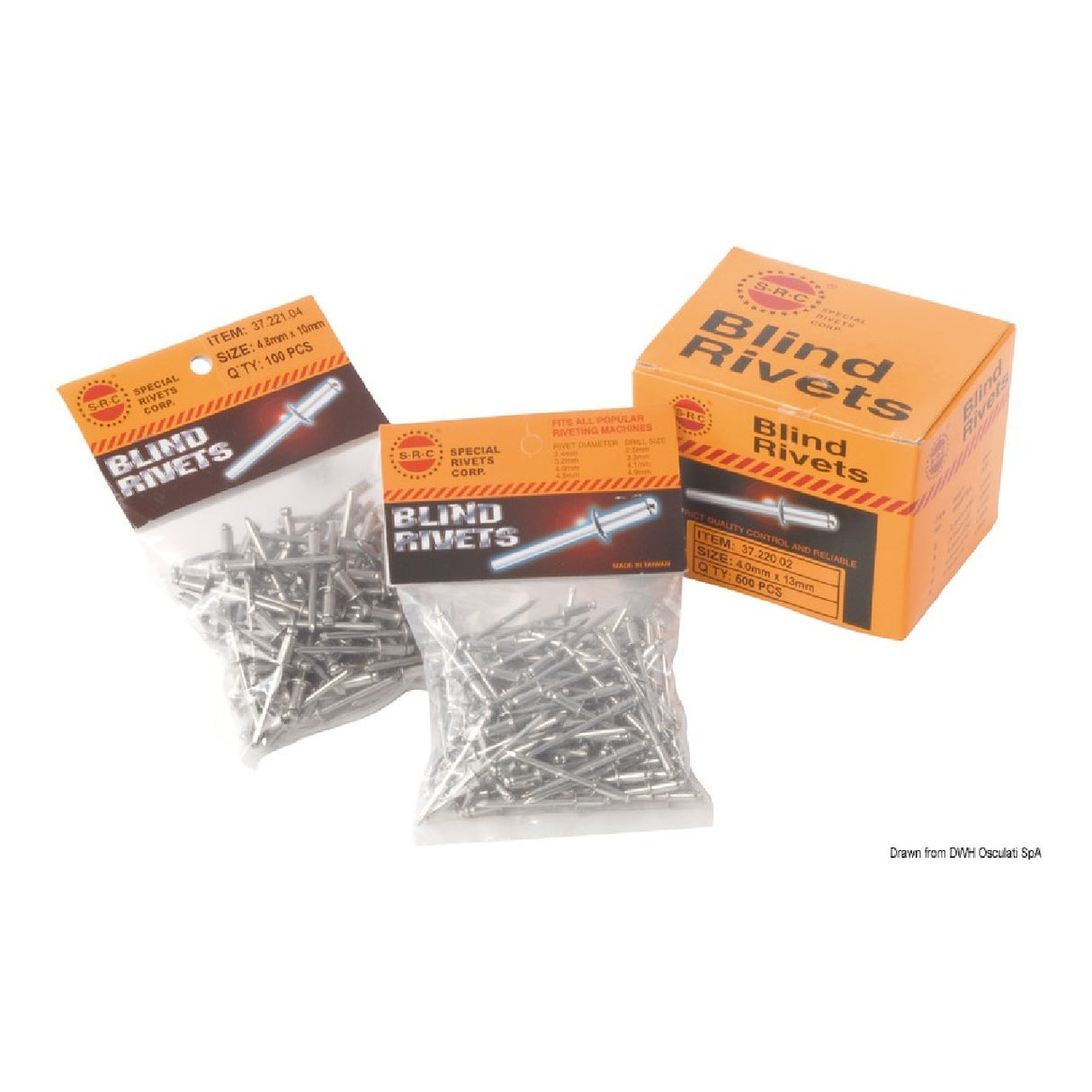 Remache de acero inoxidable Osculati, cabeza normal (Bolsa de 100) 37.221.01