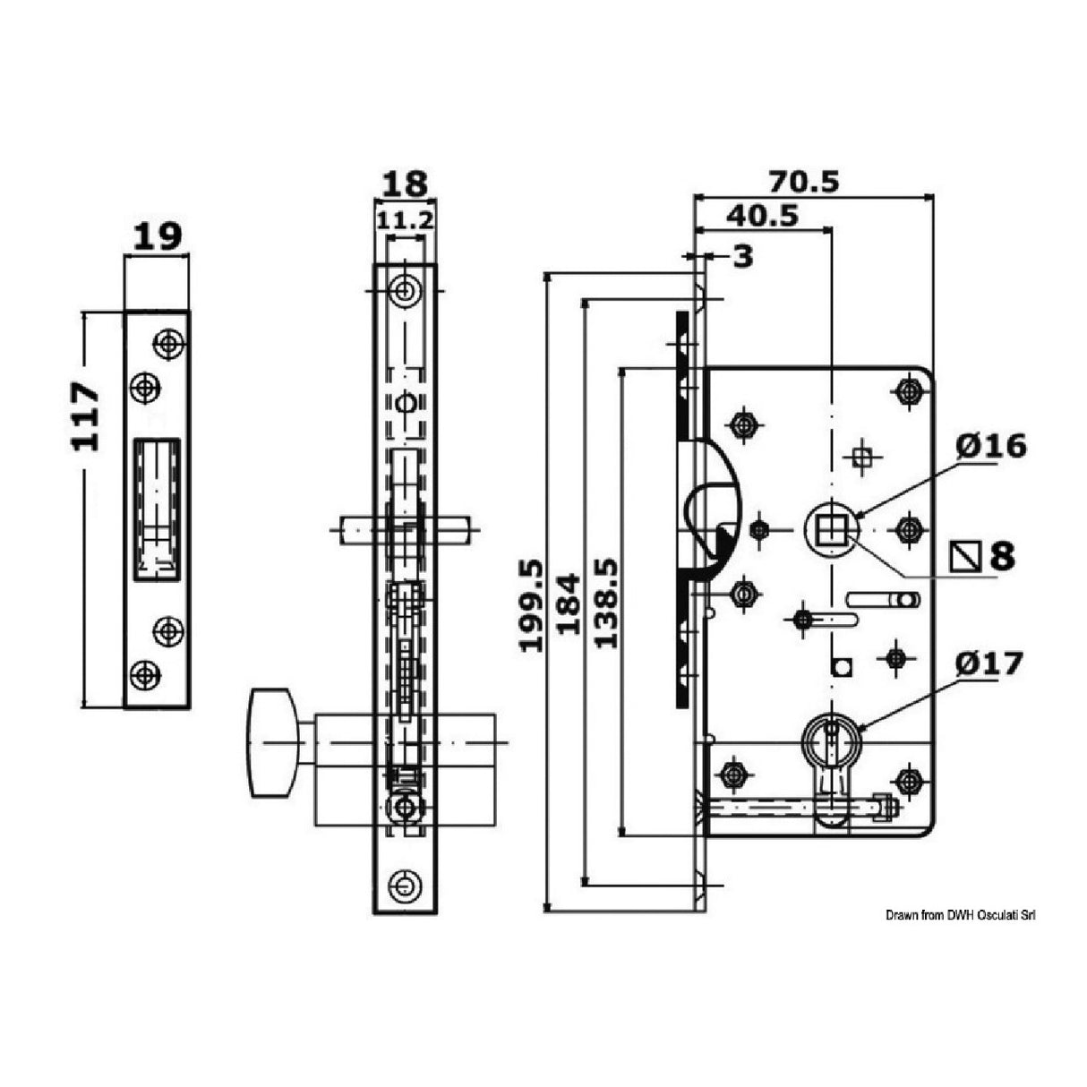 Osculati Serratura tipo Yale esterna 16/38 mm 38.128.20
