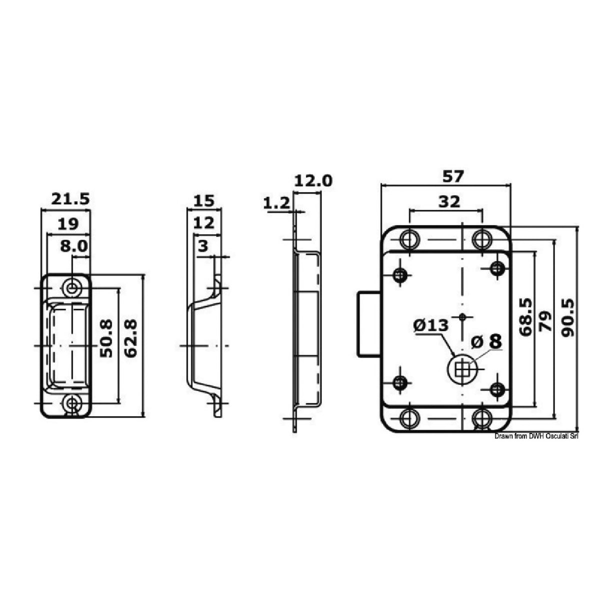 Osculati Serratura da appoggio con pomello chiave Yale esterna 38.128.30
