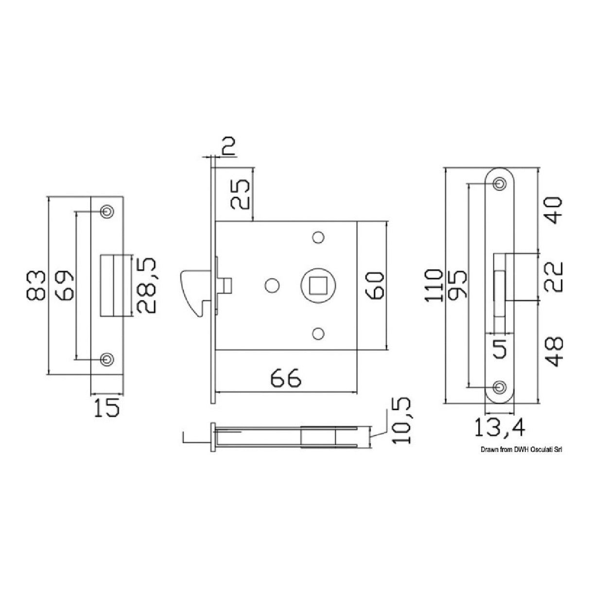 Cerradura empotrada Osculati para puertas correderas 38.131.46