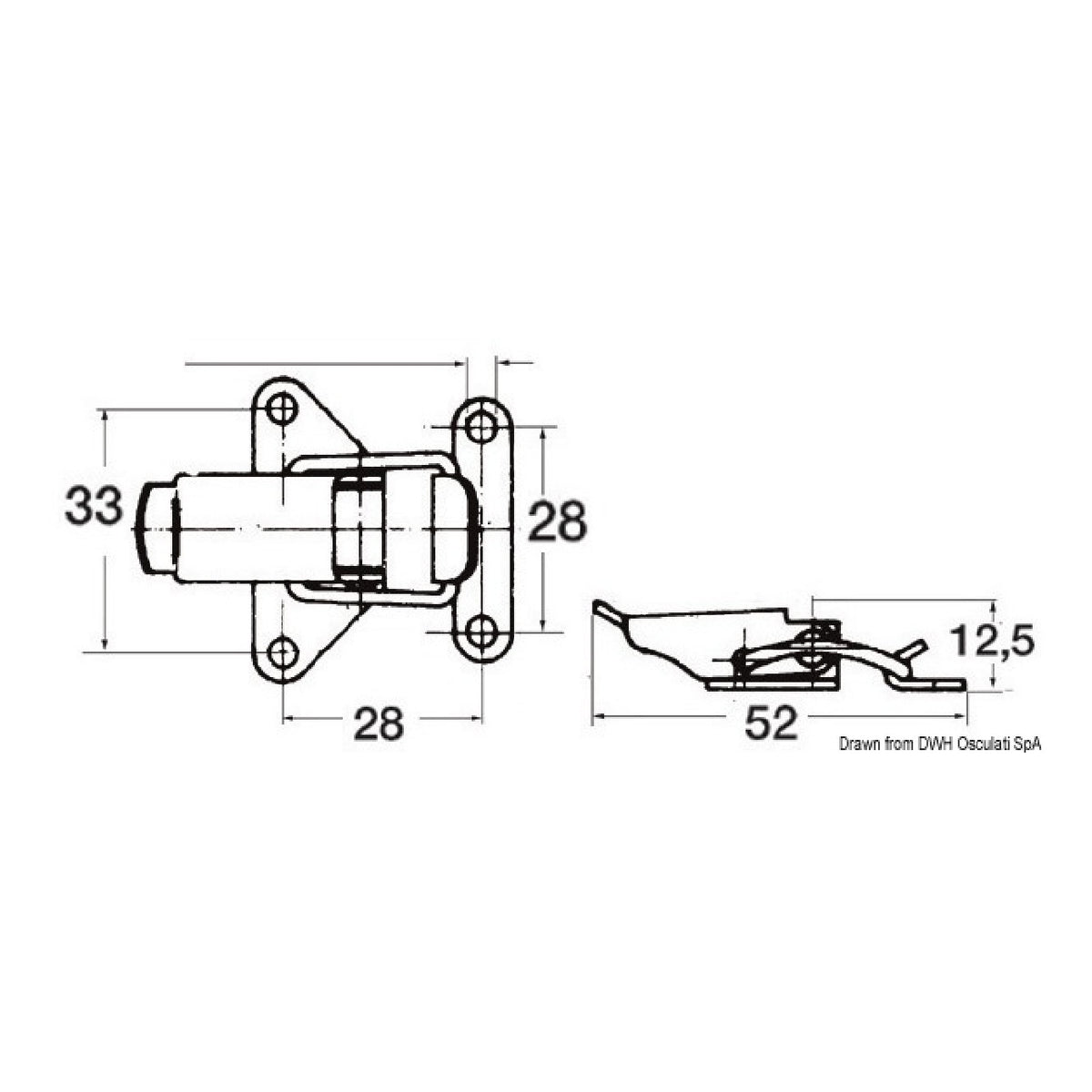 Cerradura de palanca de acero inoxidable Osculati para baúles y trampillas 38.204.00