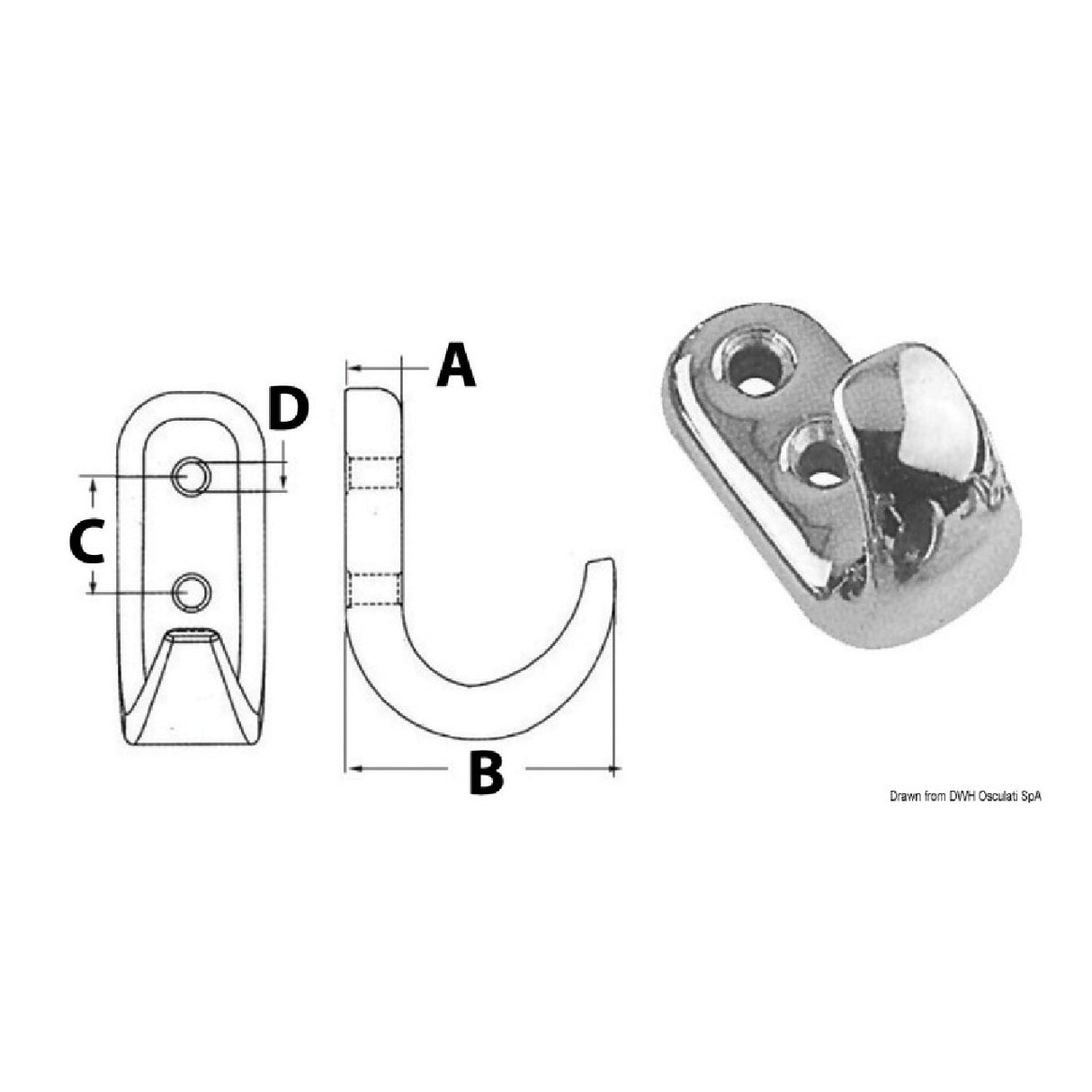 Osculati Doppelschrauben-Gusshaken 38.301.09 - 1 Packung mit 10 Stück 38.301.09