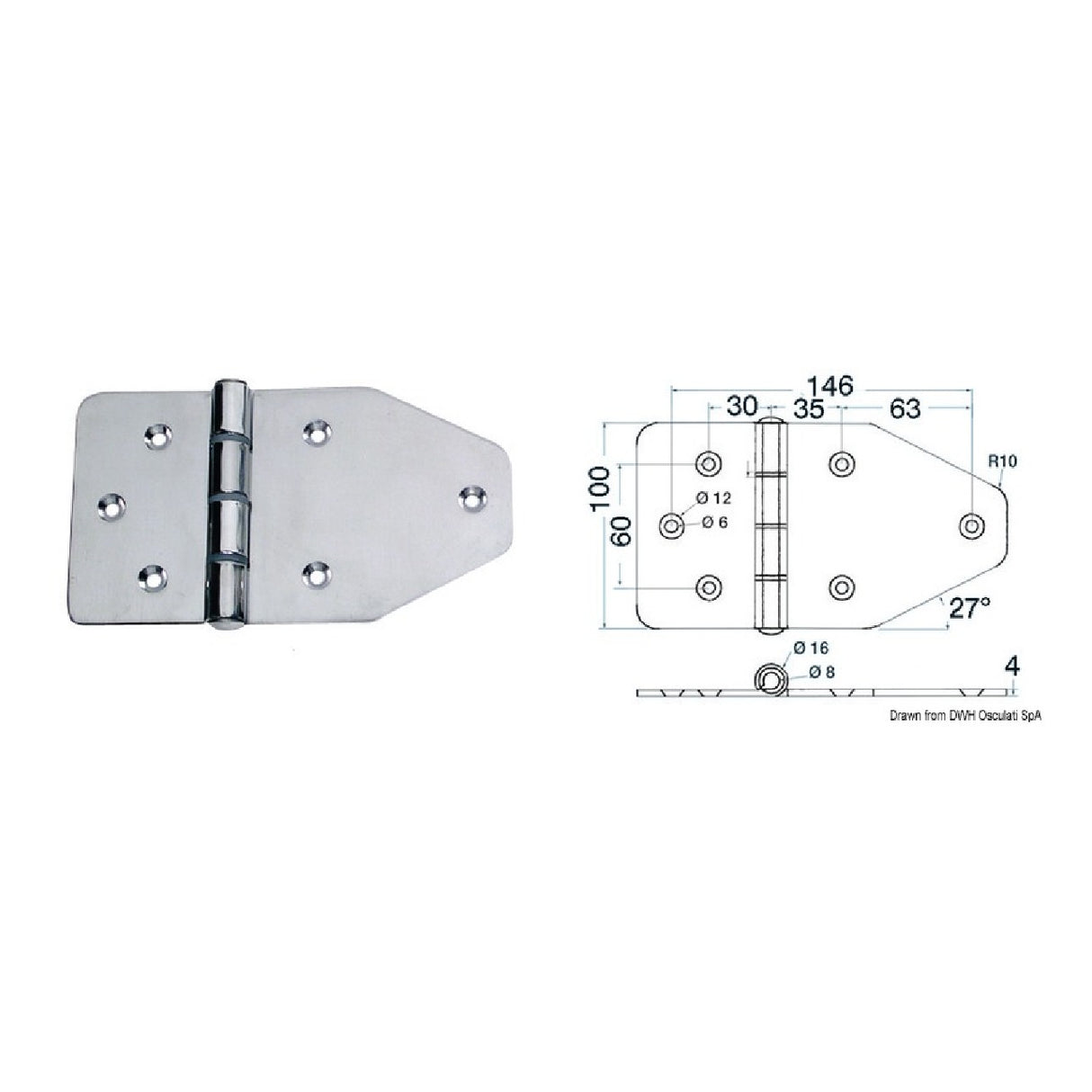 Osculati Maxi hinge 180x100 mm 38.440.15