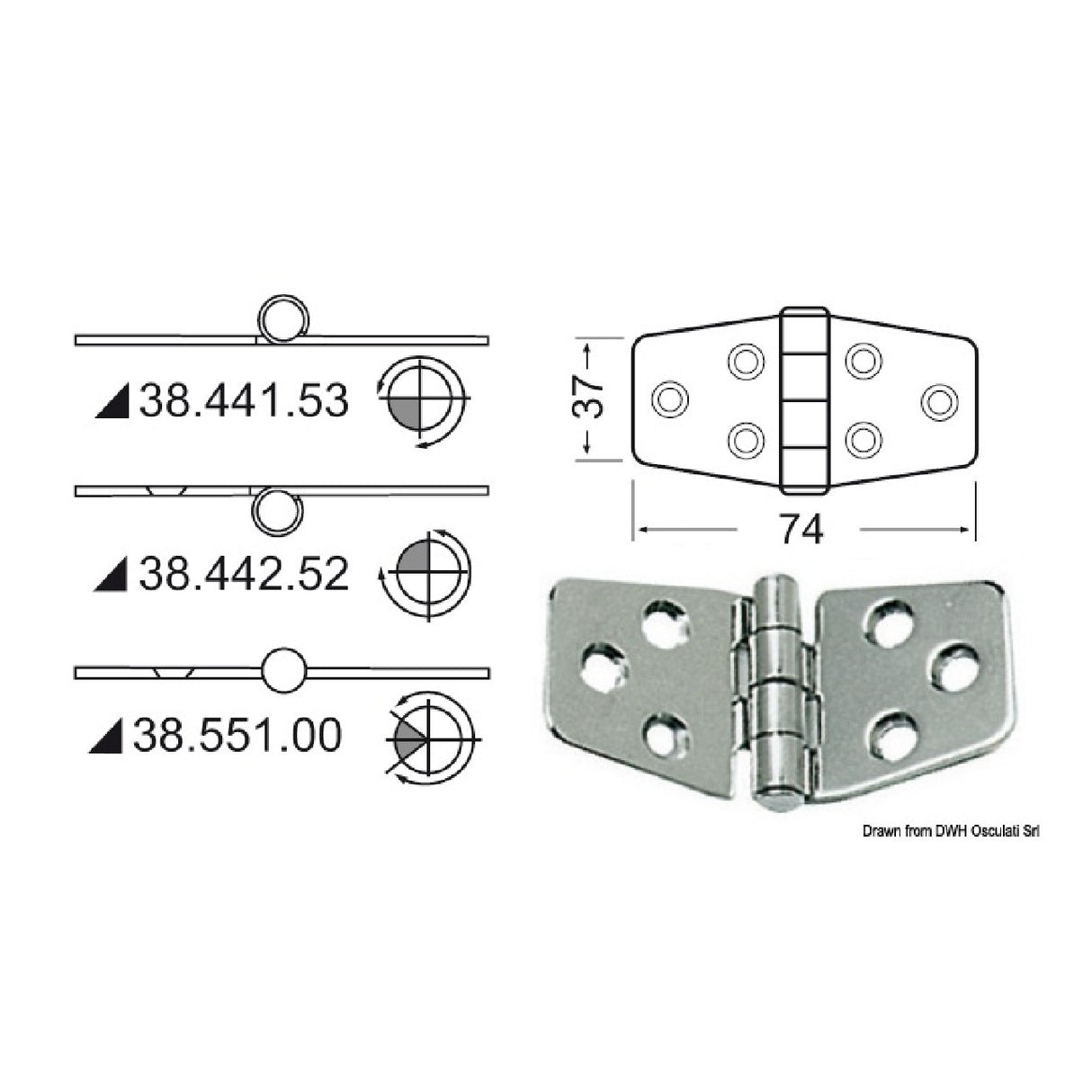 Osculati Reverse knot hinge 74x37 mm 38.441.52