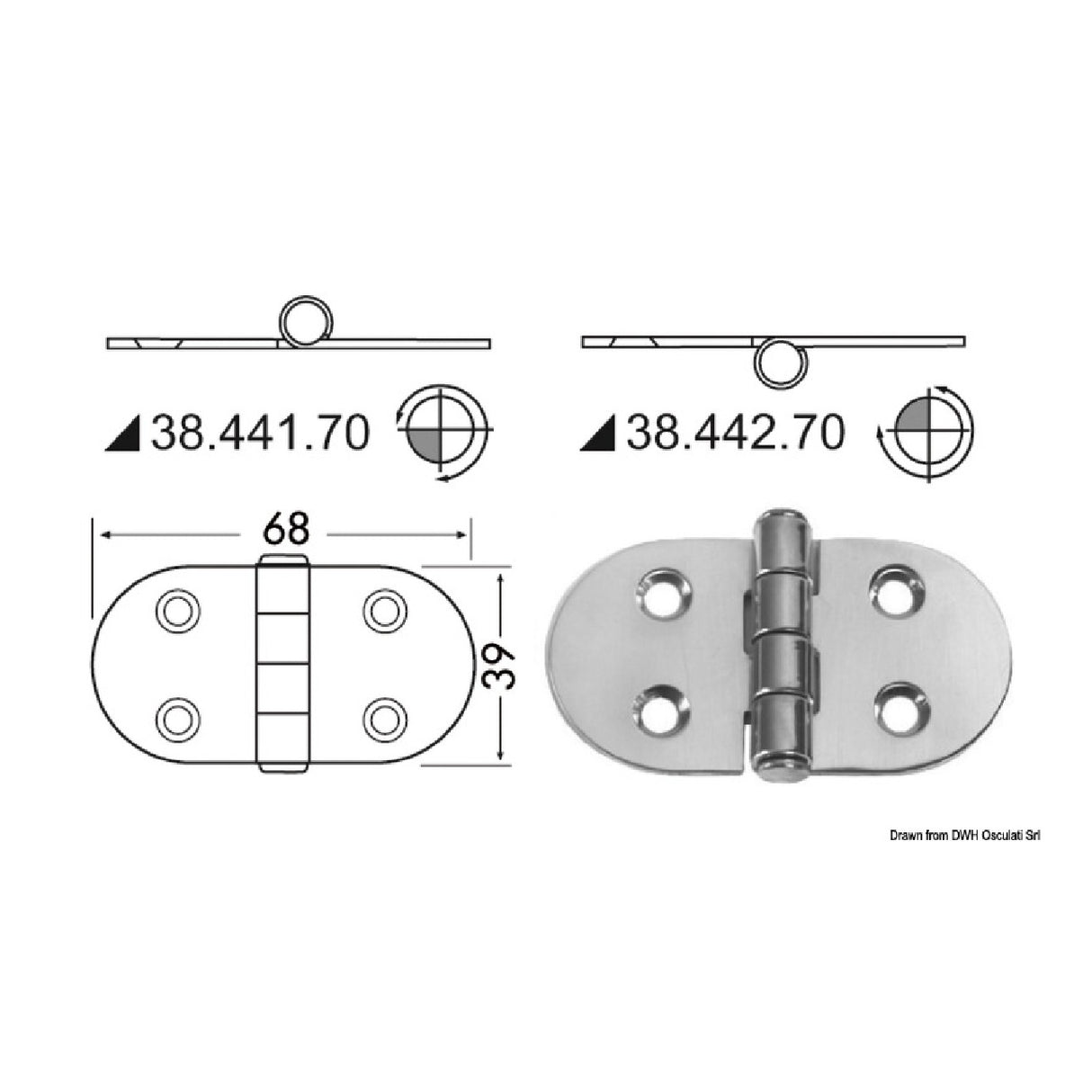 Osculati Bisagra de acero inoxidable 68x39 mm 38.441.70