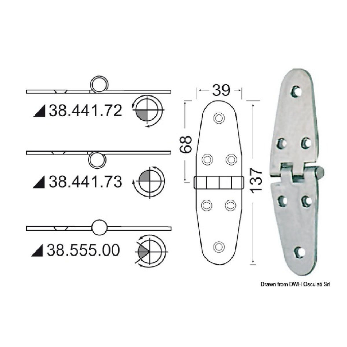 Osculati Cerniera inox sporgente 137x39 mm 38.441.72