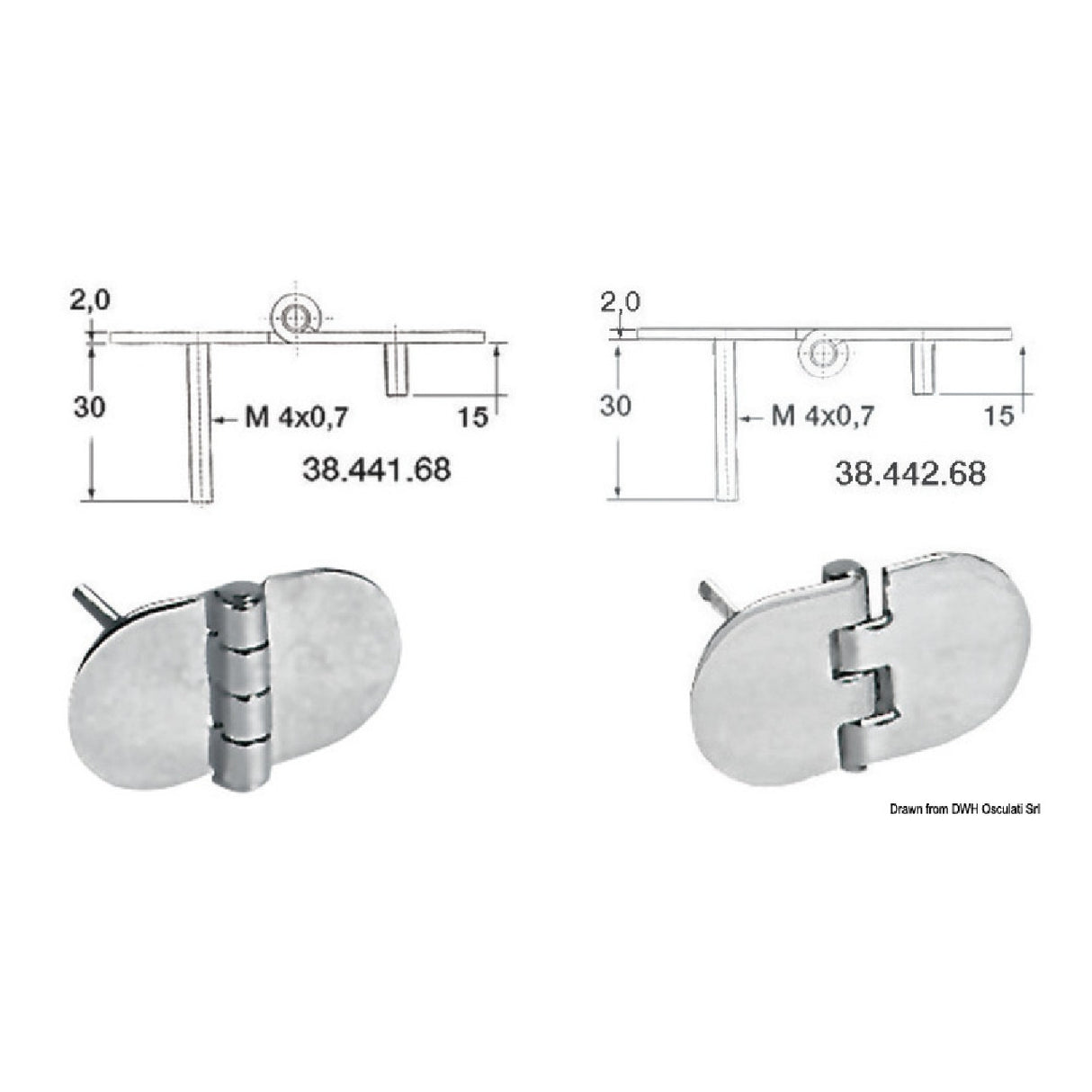 Osculati Inverted stainless steel hinge 68.5x38.5 mm 38.442.68