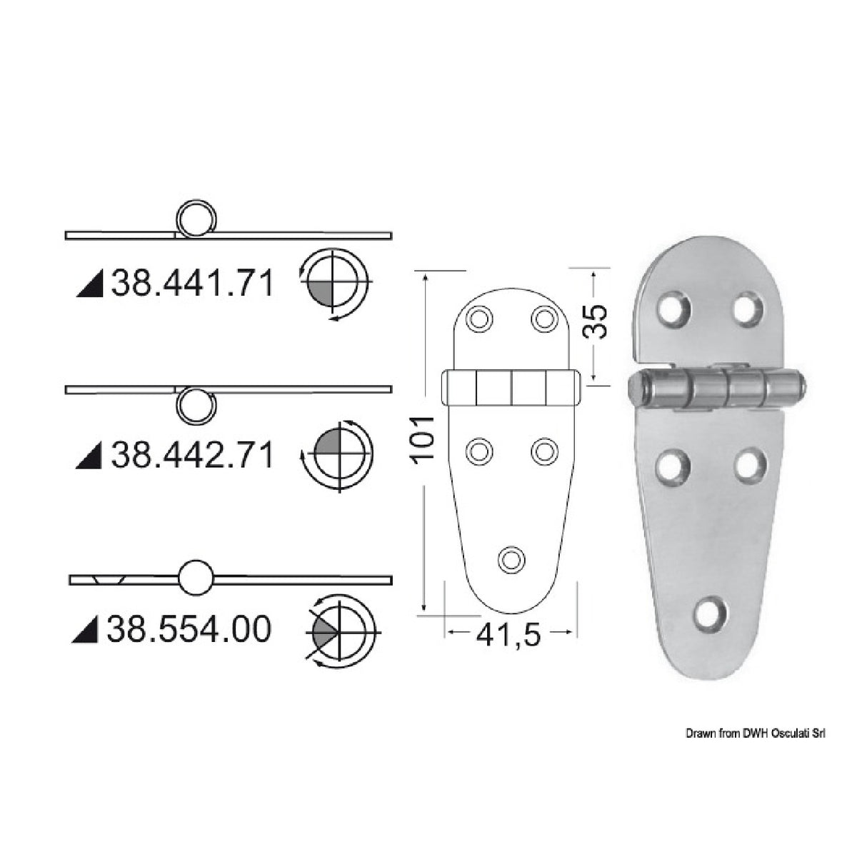 Osculati Inverted stainless steel hinge 107x39 mm 38.442.71