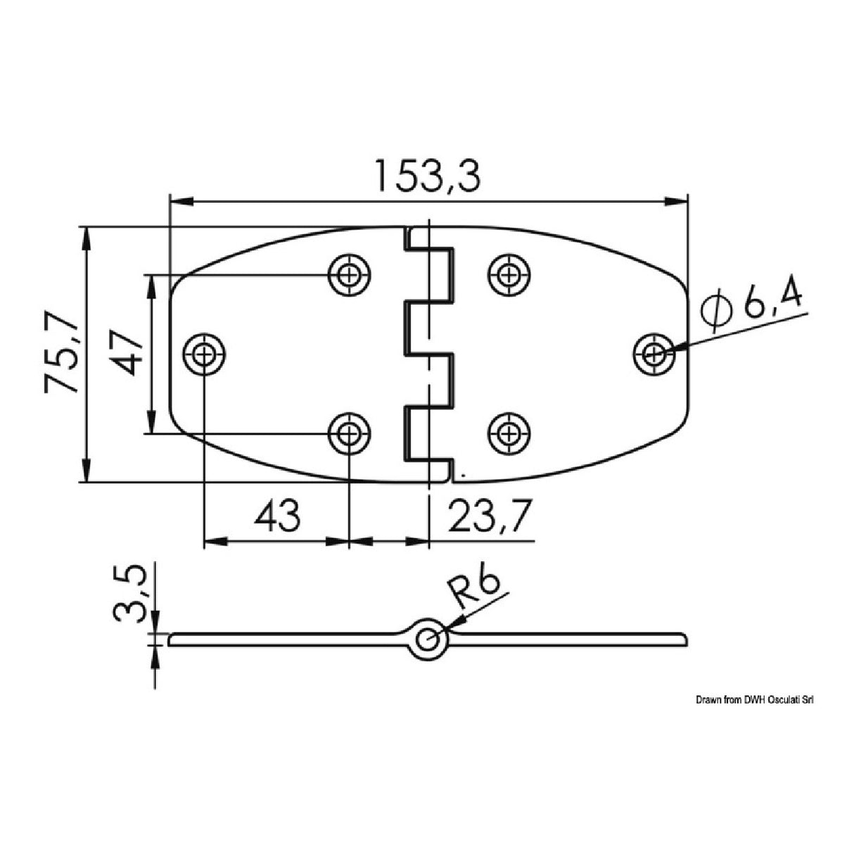 Osculati Trapezoidal stainless steel hinge 153x75x3.6mm 38.455.16