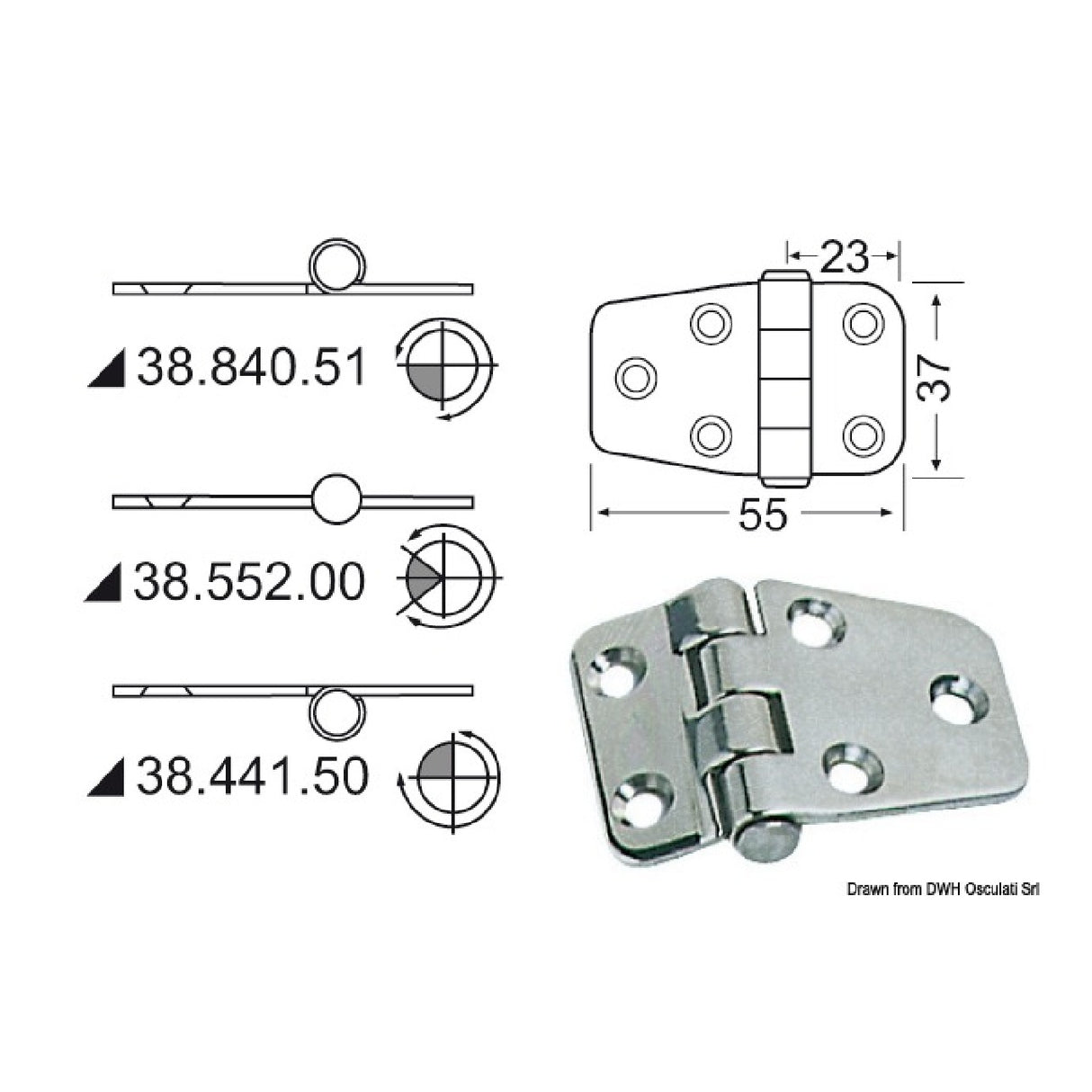 Bisagra de acero inoxidable Osculati 38.552.00 38.552.00