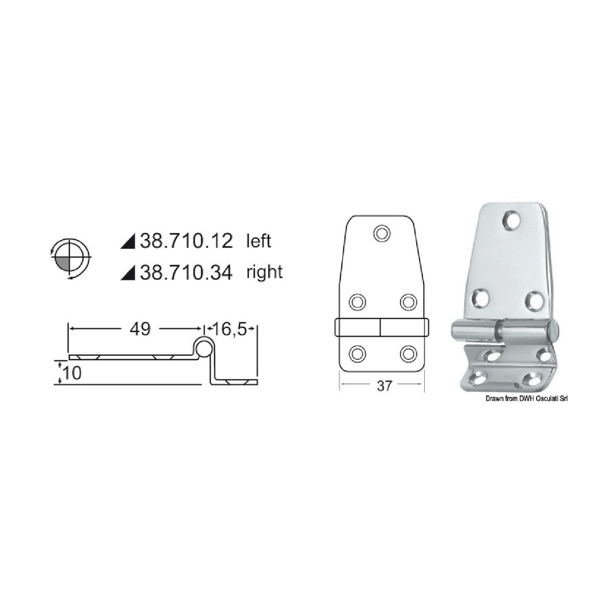 Bisagra voladiza Osculati 2 mm 38.710.12 38.710.12