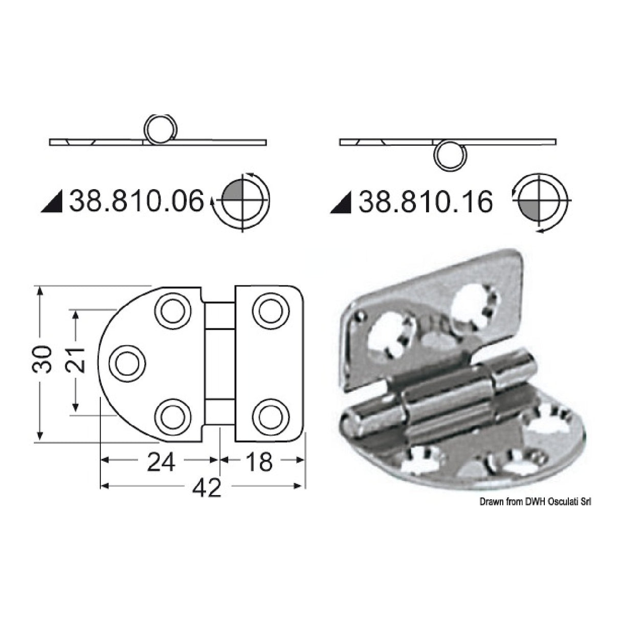 Osculati Reversed stainless steel hinge 38.810.06 38.810.06