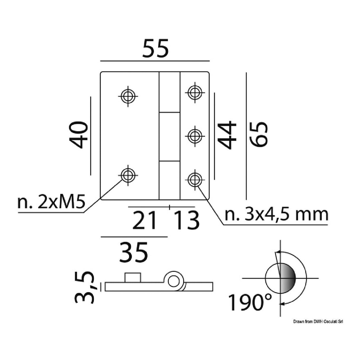 Osculati Hinge with invisible screws 38.819.01