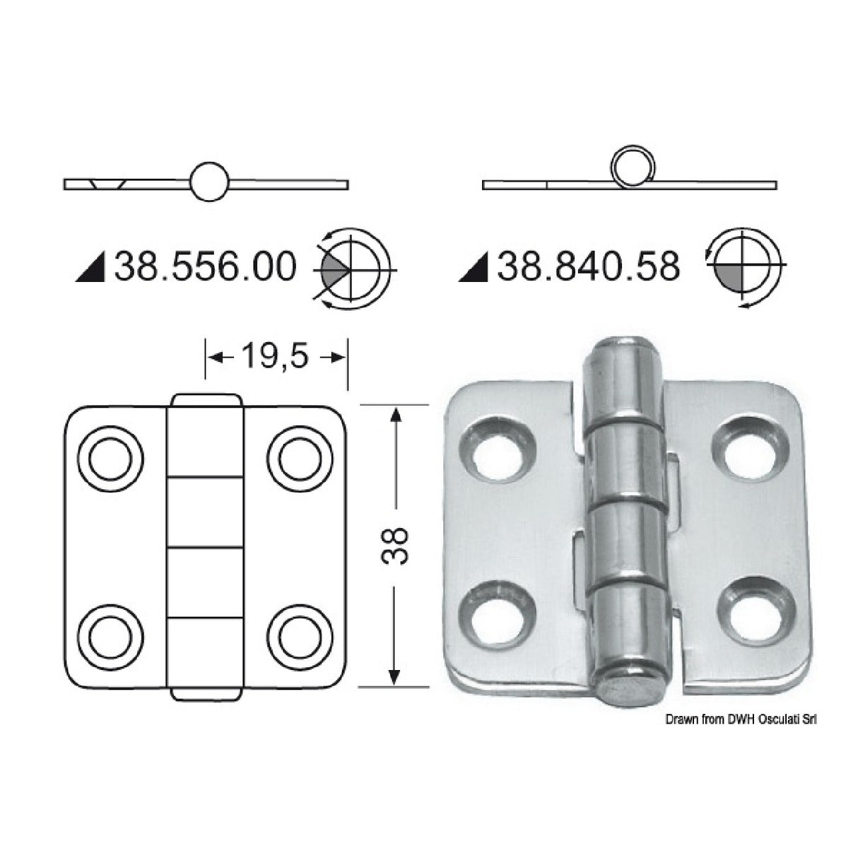 Bisagra de acero inoxidable Osculati 38x39 mm 38.840.58
