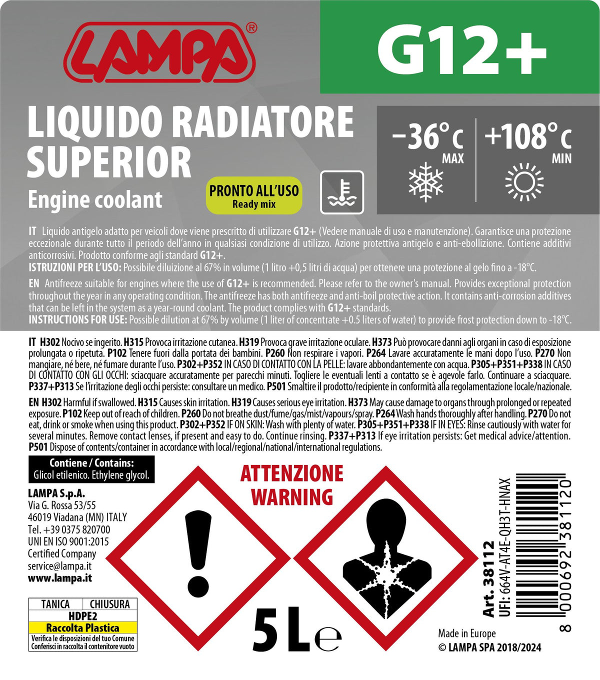 Lampa Superior-Verde, liquido antigelo radiatore concentrato (-36C) - 5 L 38112