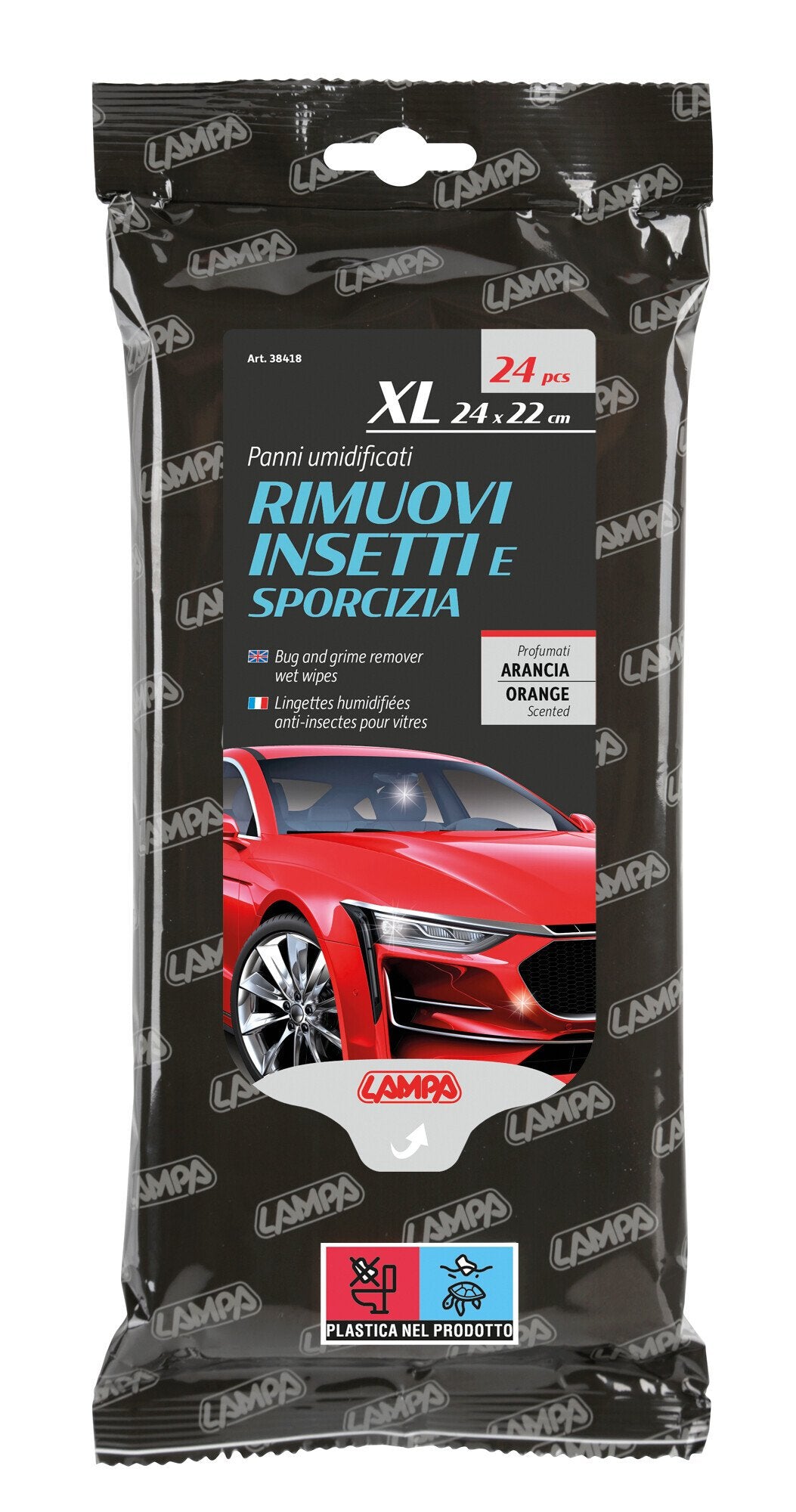 Lampa Panni umidificati rimuovi insetti e sporcizia - 24 pz - 24x22 cm 38418