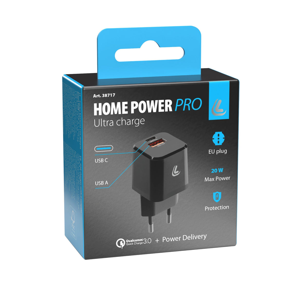 Lampa Home caricabatteria da rete 2 porte USB Ultra Fast Charge 20W 100/230V 38717