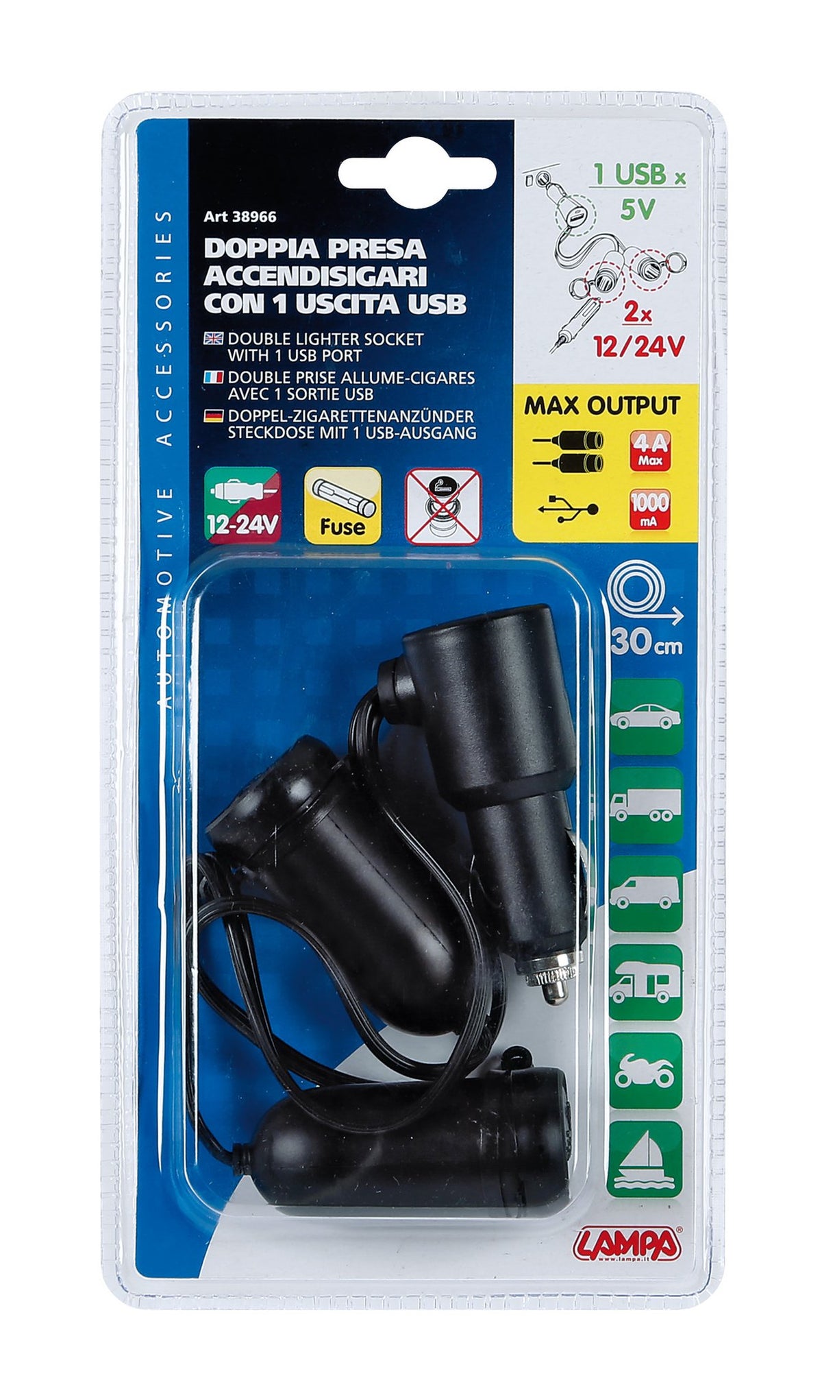 Lampa Presa corrente doppia con USB - 12/24V 38966