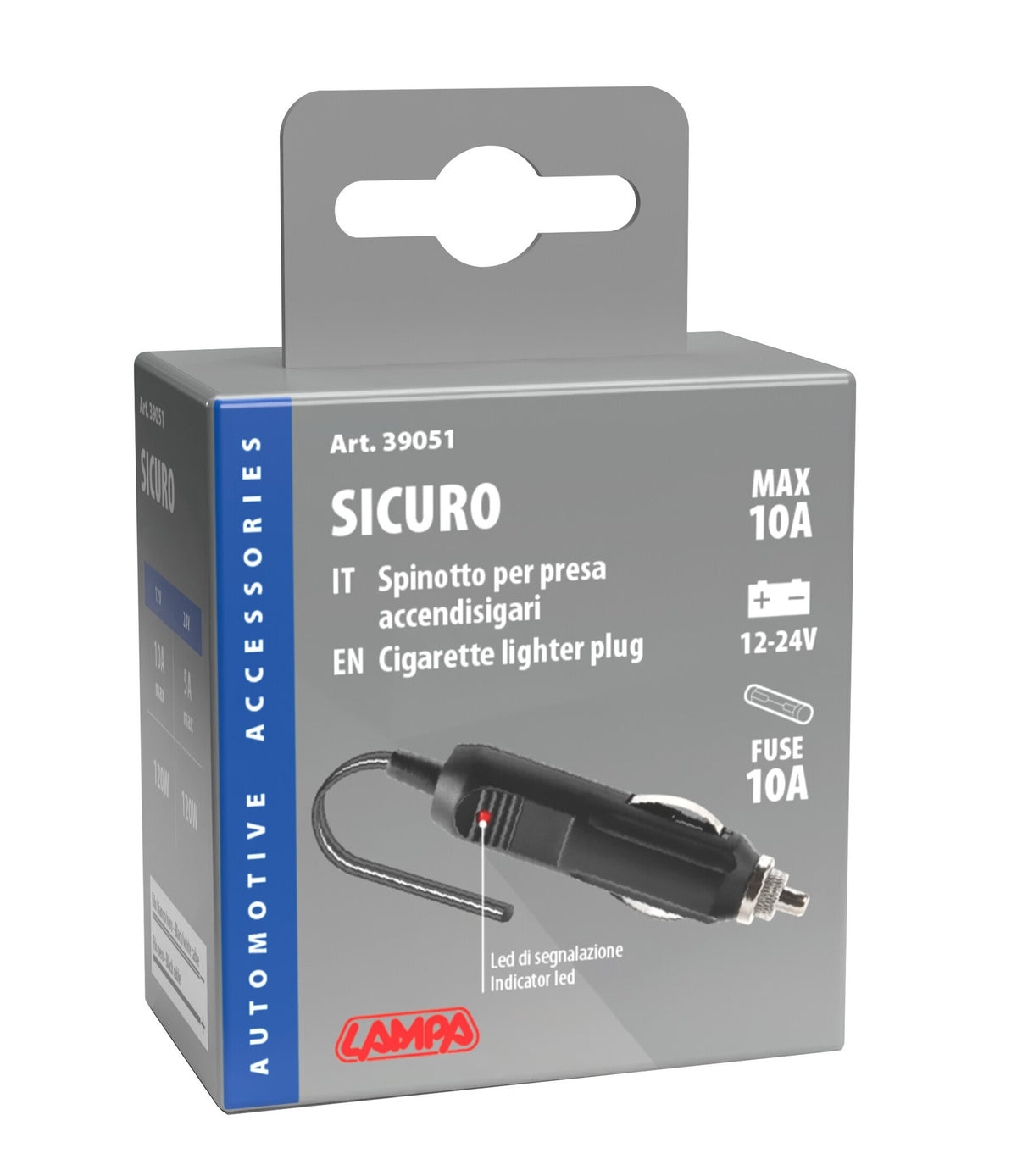 Lampa Sicuro, spinotto per presa accendisigari 12/24V 39051