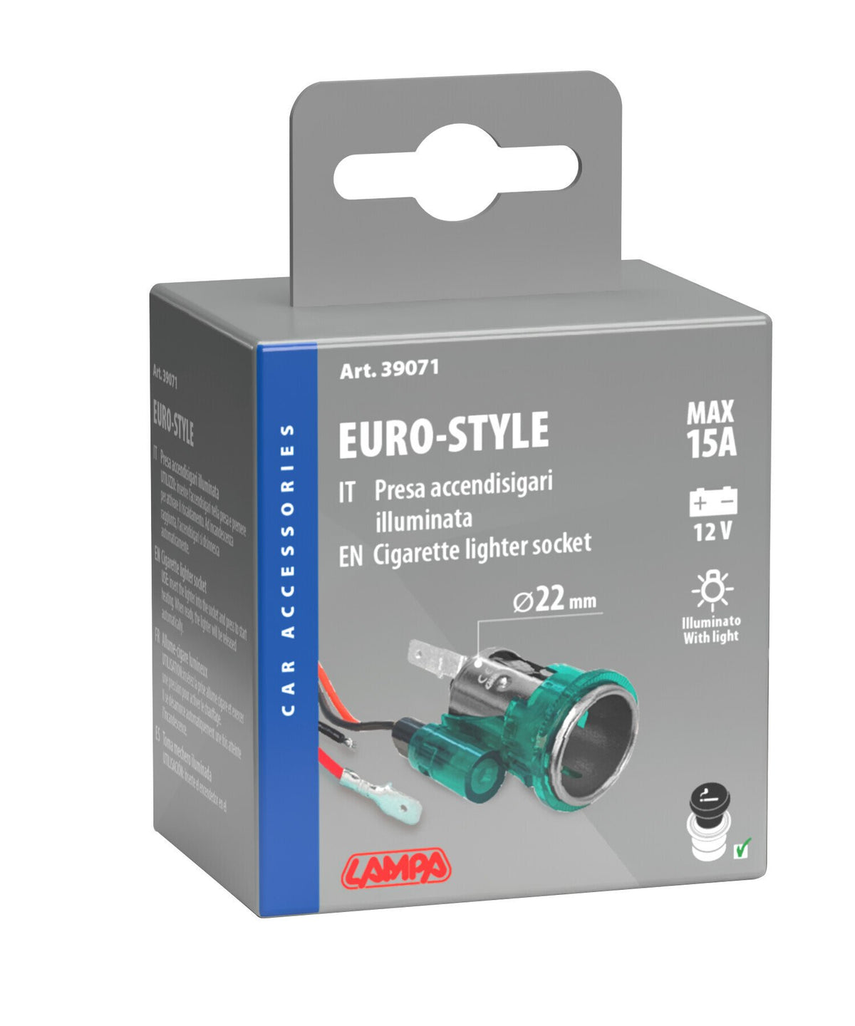 Lampa Euro-Style, presa accendisigari illuminata 12V 39071
