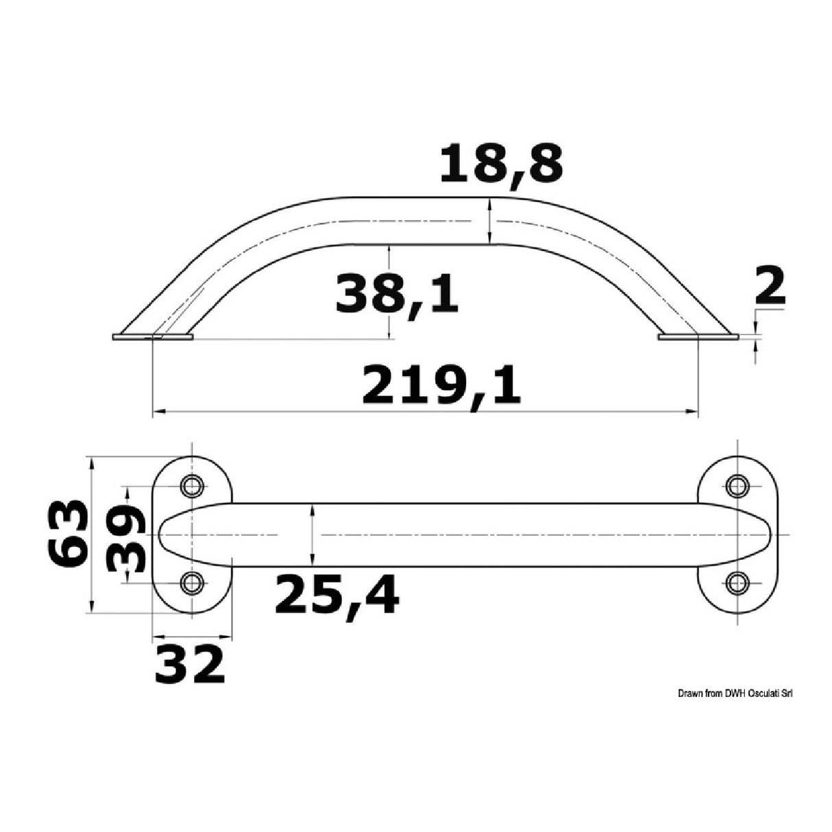 Osculati Handrail 8-5/8 pollice (oval bracket) ss304 41.911.09