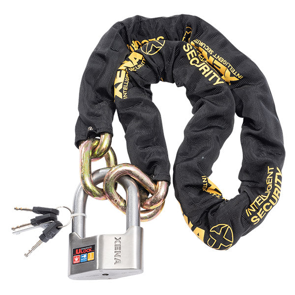Cadena antirrobo para motocicleta de 120 cm con candado de 69 mm