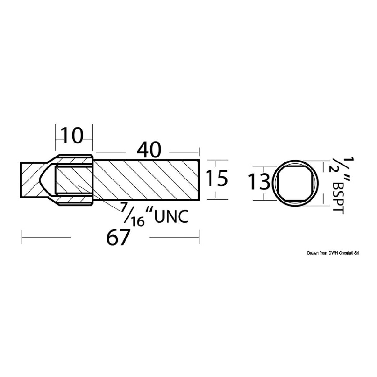 Ánodo Osculati Volvo 67 mm x diámetro 1/2 pulgada BSPT 43.540.10