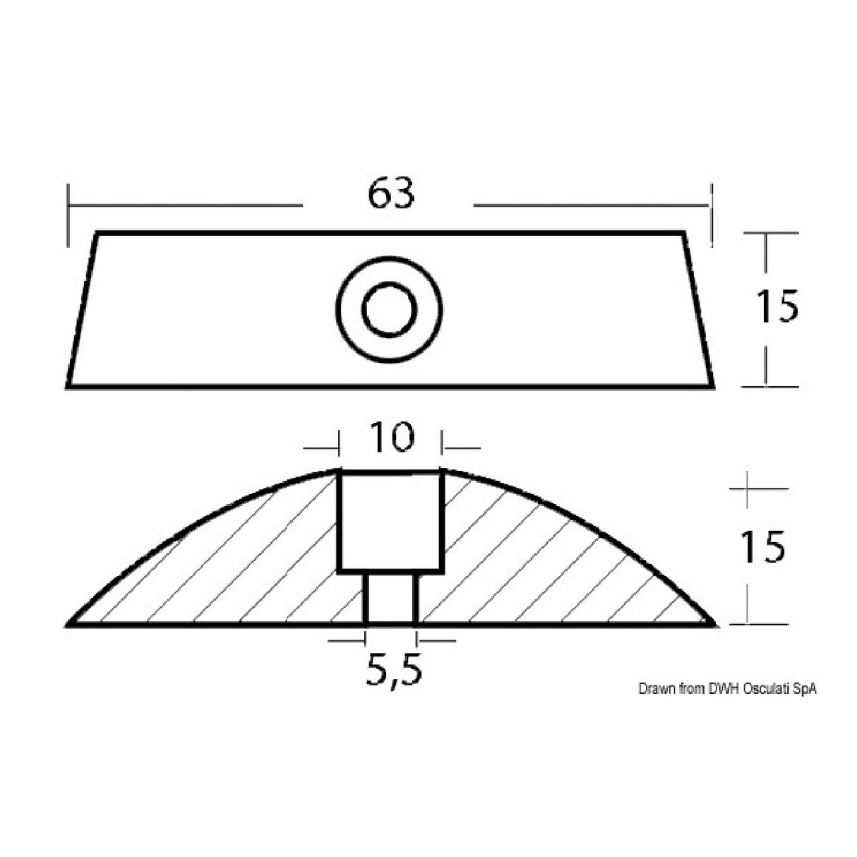 Ánodo Osculati para hélices plegables Volvo 43.555.00