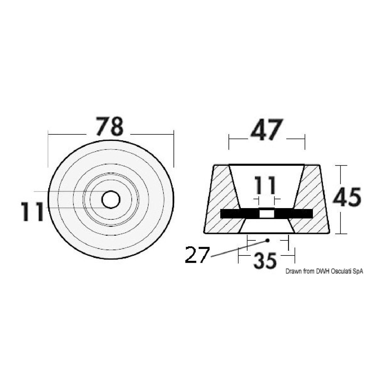 Ánodo circular Osculati VETUS para aplicar con un solo perno 43.901.00