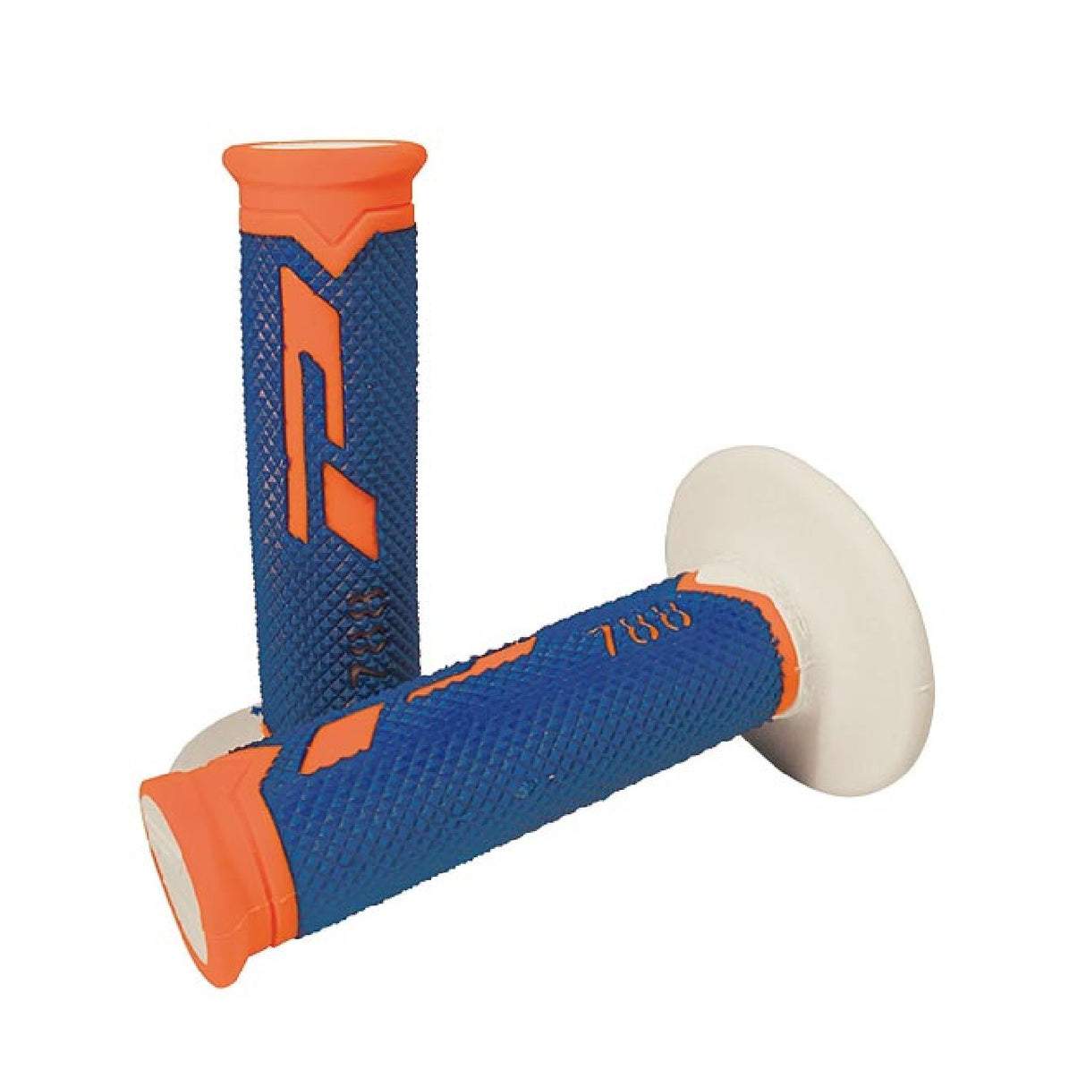 Puños de motocross Progrip 788 de triple densidad en naranja fluorescente, azul y blanco