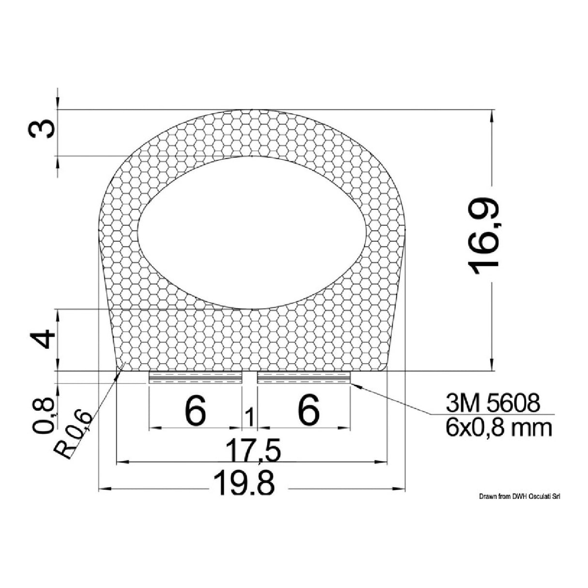 Osculati Profilo autoadesivo in gomma 17,5x16,9 mm 44.490.02