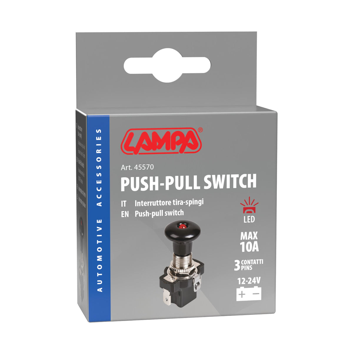 Lampa Interruttore Tira-Spingi con Spia LED 12/24V Rosso 10A