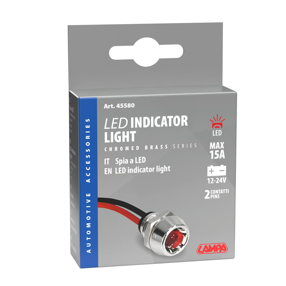 Lampa Spia LED Ottone Cromato 12/24V Rosso 15A